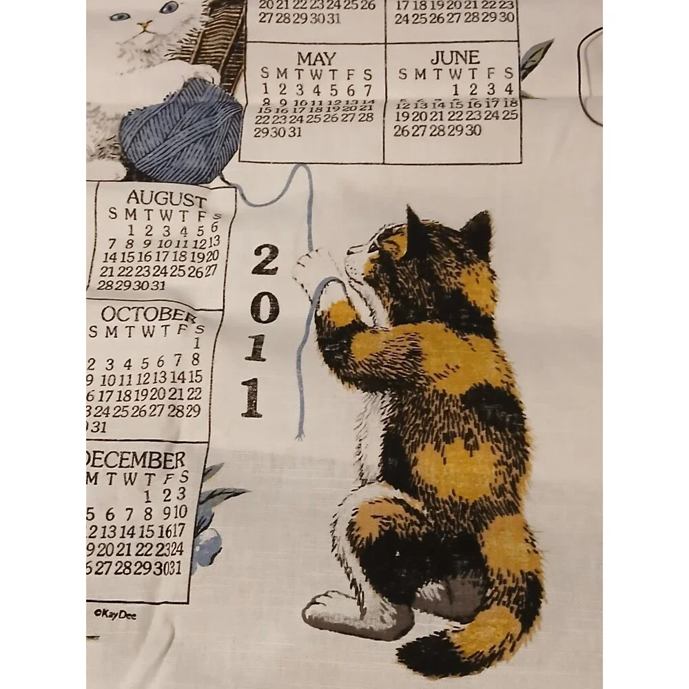 Kay Dee Designs  Cat Curious Kittens 2011 Linen Calendar Towel 16